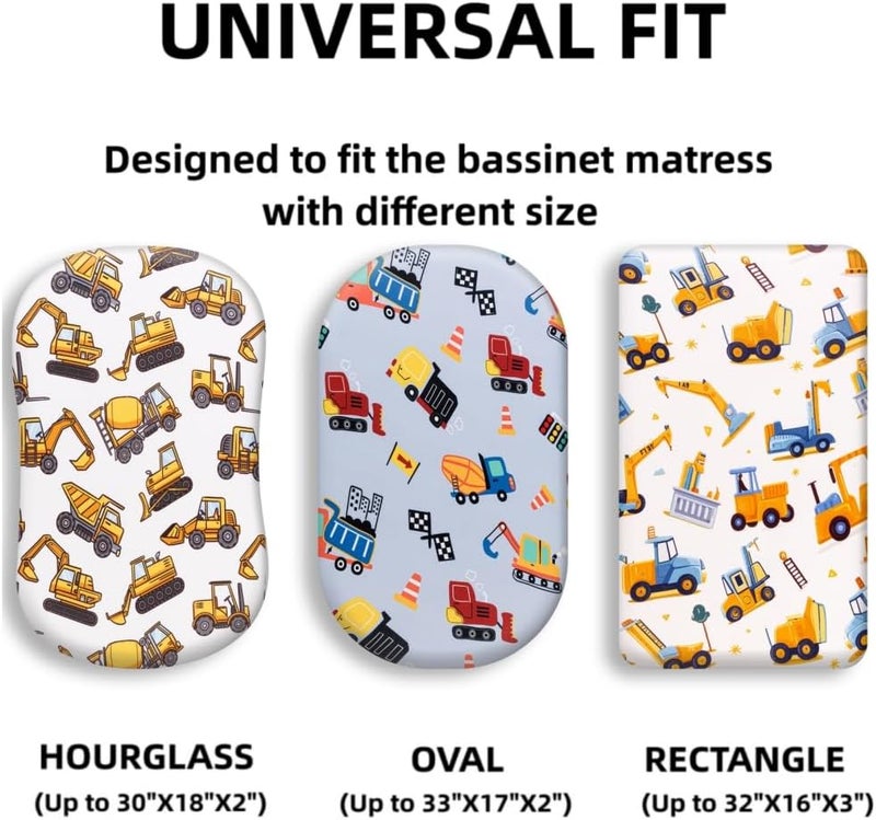FIGEPO 4 Pack Baby Boy Bassinet Sheets Set Soft Fitted Baby Boy Mattress Covers Construction Truck or Dinosaur Theme Breathable Toddler Sheets for Infant Boys (Construction Truck, Bassinet Sheets) - Image 2